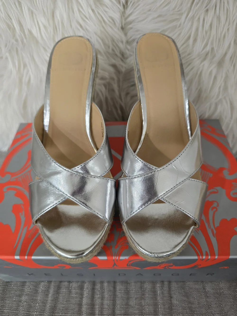 Kelsi Dagger Silver Espadrille Wedge Sandals